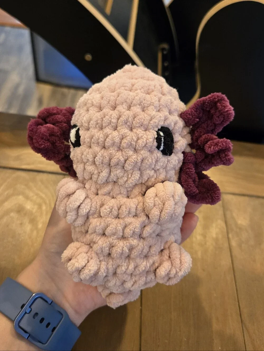 Handmade Plush Axolotl Plushie - Blush Pink with Deep Mauve Gills